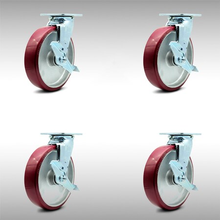 Service Caster 8 Inch SS Poly on Aluminum Caster Set with Ball Bearings and Brake/Swivel Lock SCC-SS30S820-PAB-TLB-BSL-4